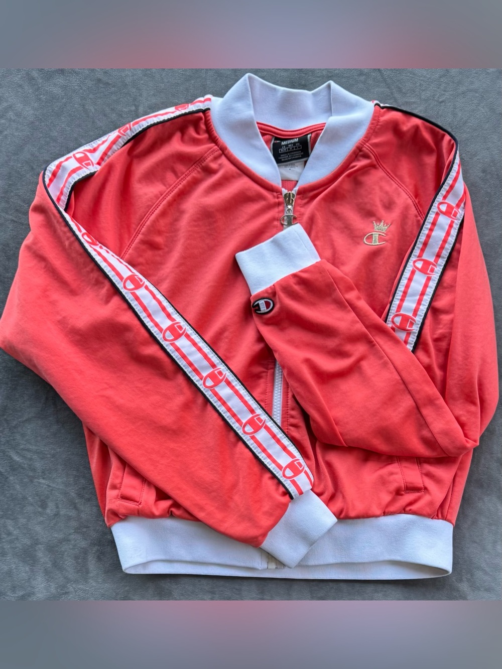 Champion Crown C Logo Cropped Track Jacket Papaya Red Size M
